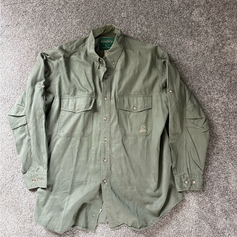 Woolrich Men's Olive Green Button-Up Field Shirt Jacket